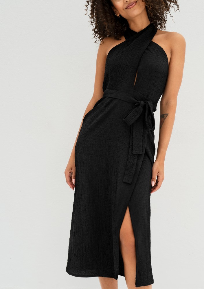Evita - Black muslin midi dress