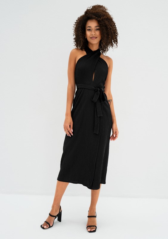 Evita - Black muslin midi dress