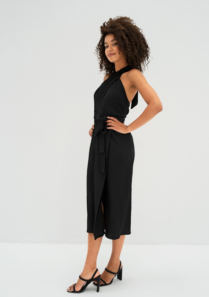Evita - Black muslin midi dress