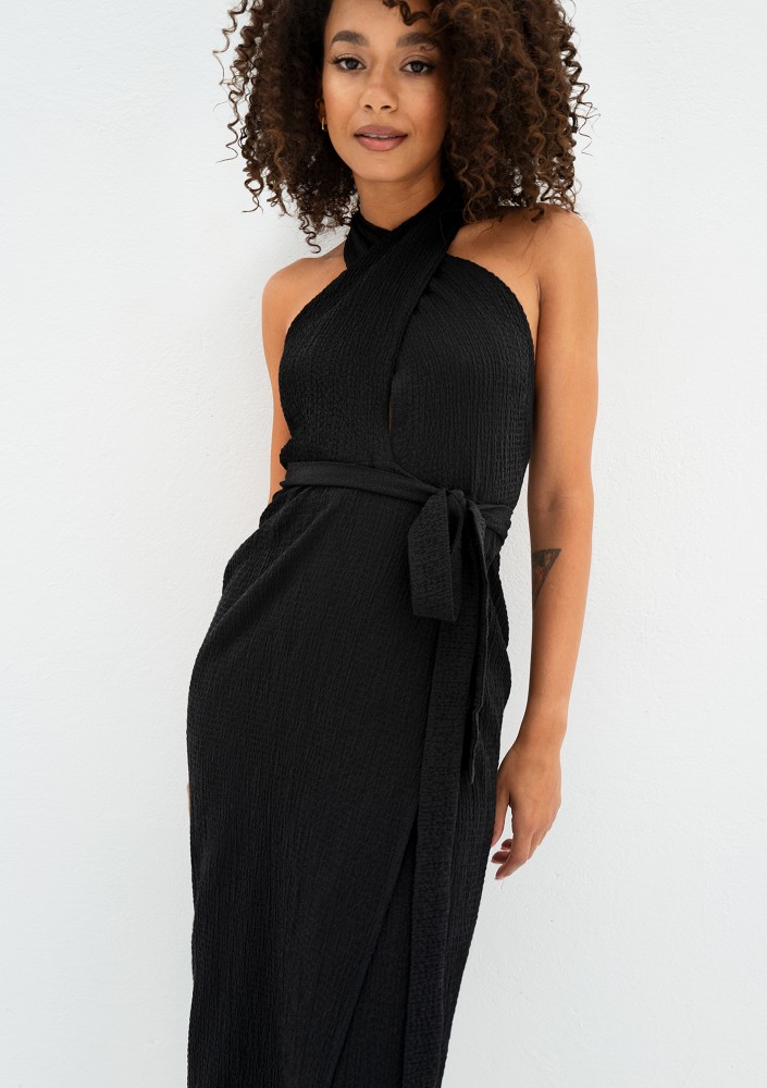 Evita - Black muslin midi dress