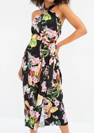Evita - Letnia sukienka midi w kwiaty Czarna