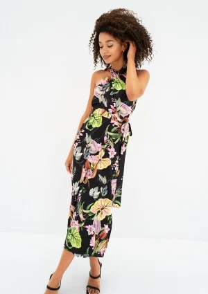 Evita - Letnia sukienka midi w kwiaty Czarna
