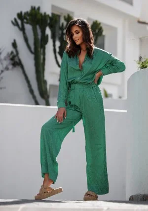 Cancun - Spodnie z żakardowej wiskozy Zielone