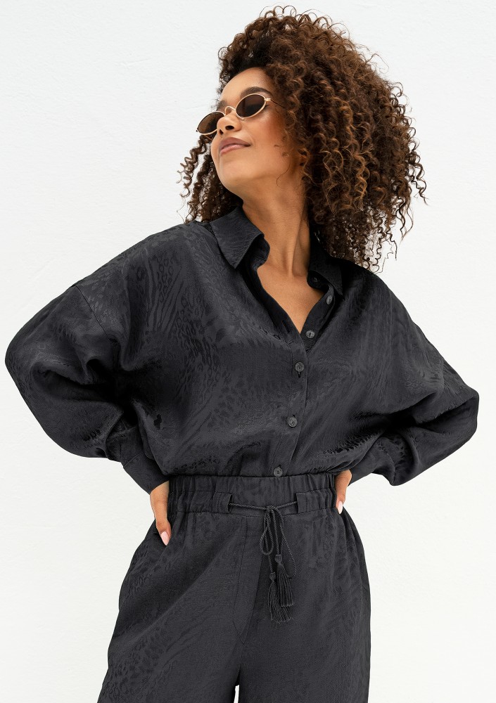 Cancun - Jacquard black boho shirt