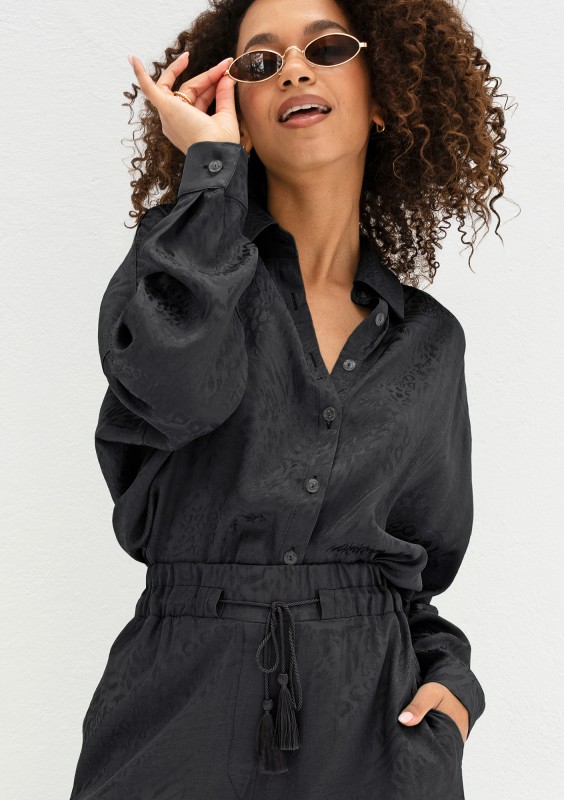 Cancun - Jacquard black boho shirt
