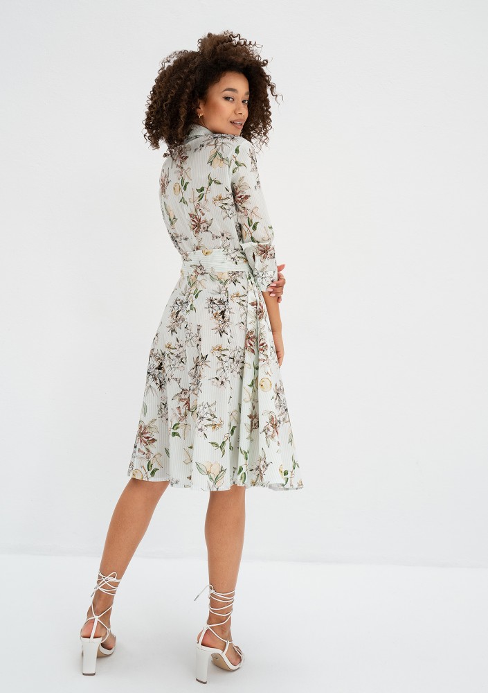 Sally - Minty blue floral cotton midi shirt dress