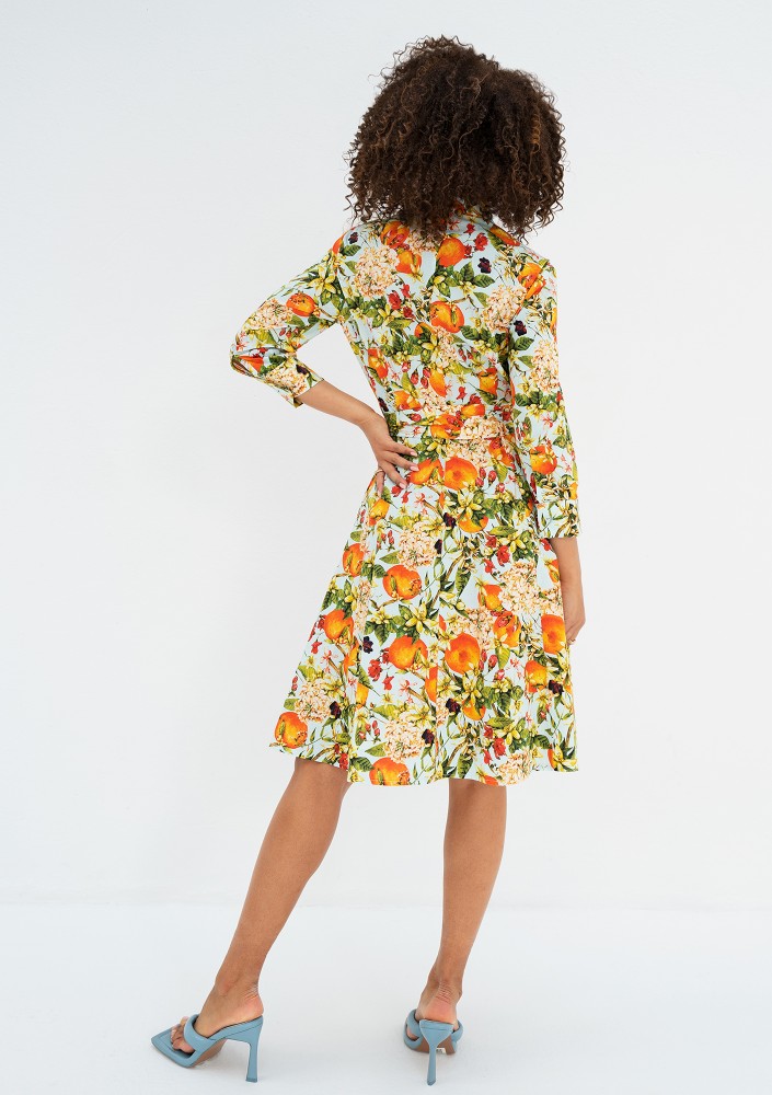 Sally - Light blue floral midi shirt dress