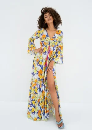 Aliyah - Letnia sukienka maxi w kwiaty Błękitna