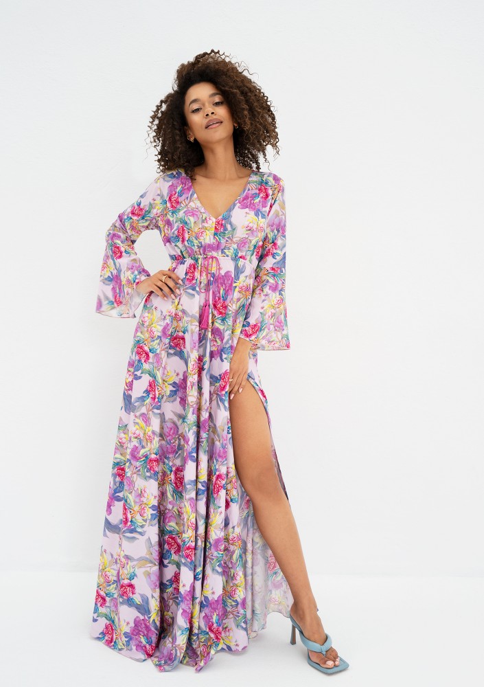 Aliyah - Letnia sukienka maxi w kwiaty Lila