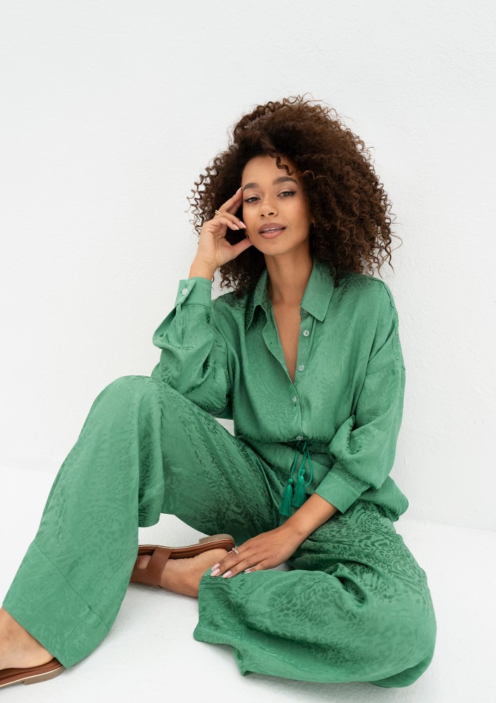 Cancun - Jacquard green boho shirt