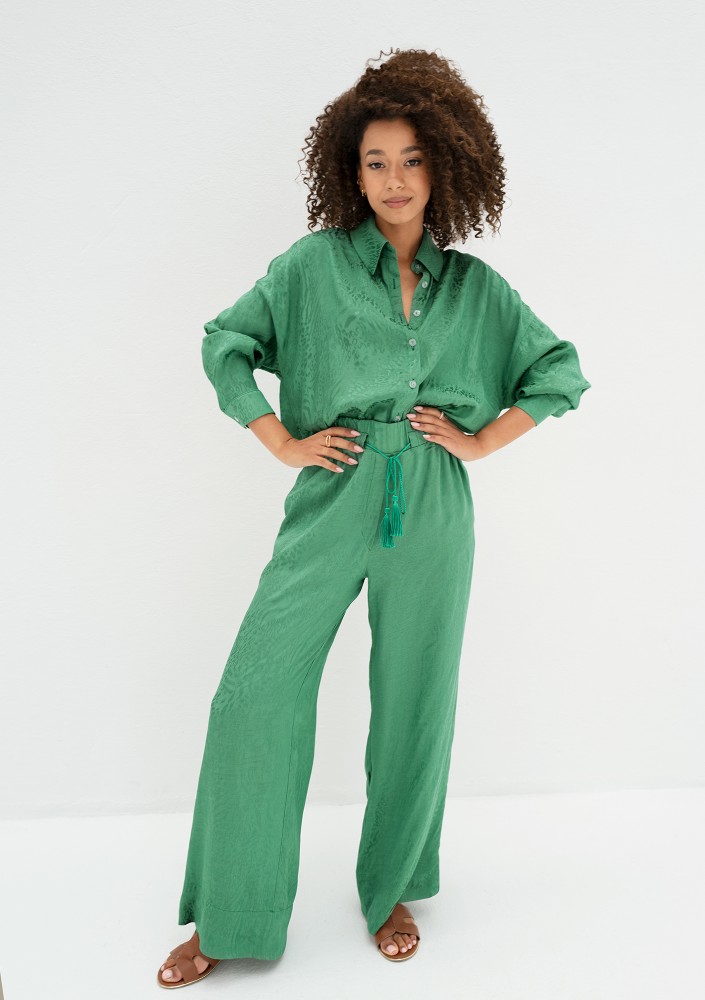 Cancun - Jacquard green boho shirt