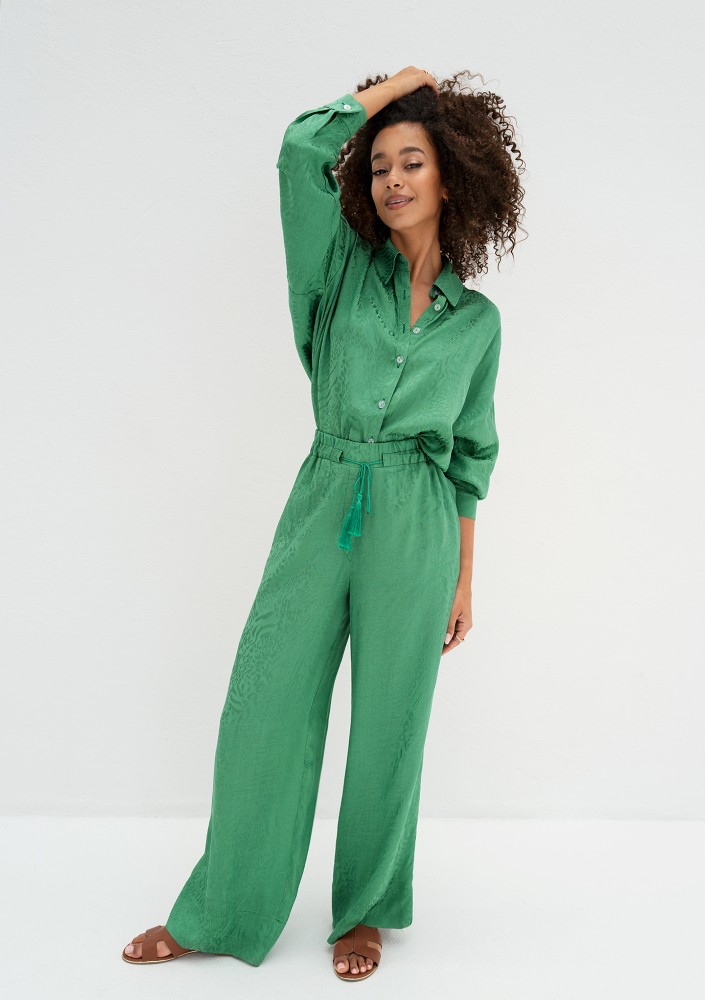 Cancun - Jacquard green boho shirt