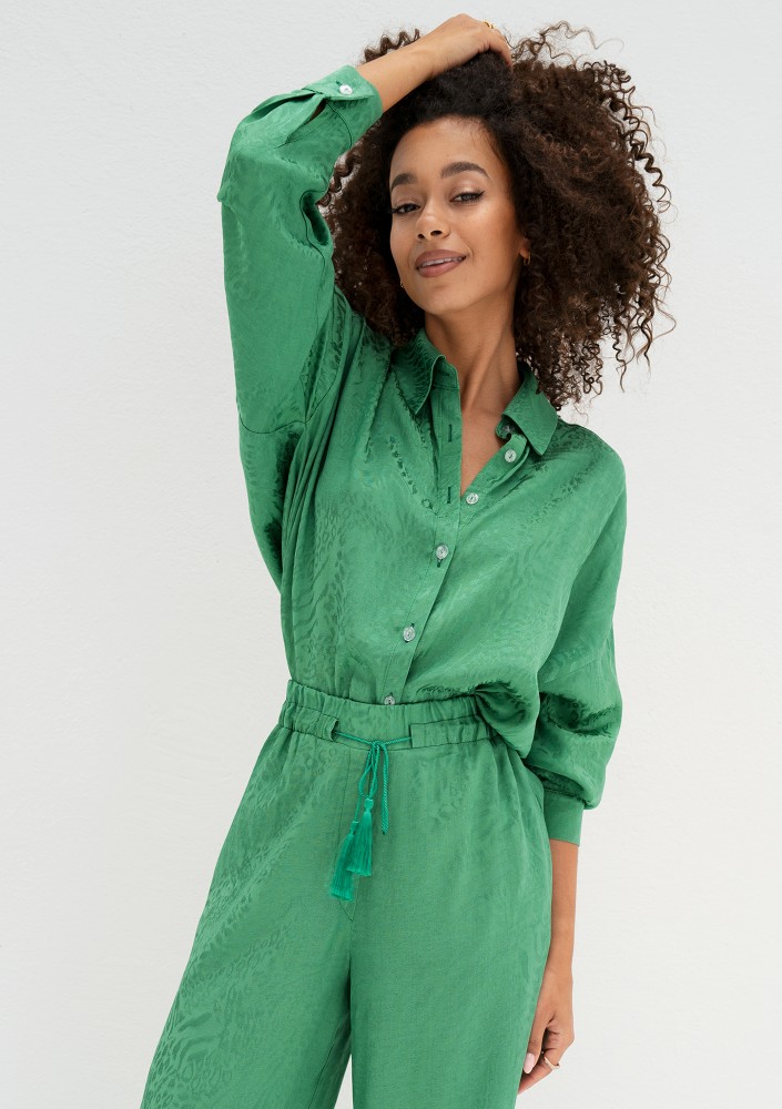 Cancun - Jacquard green boho shirt