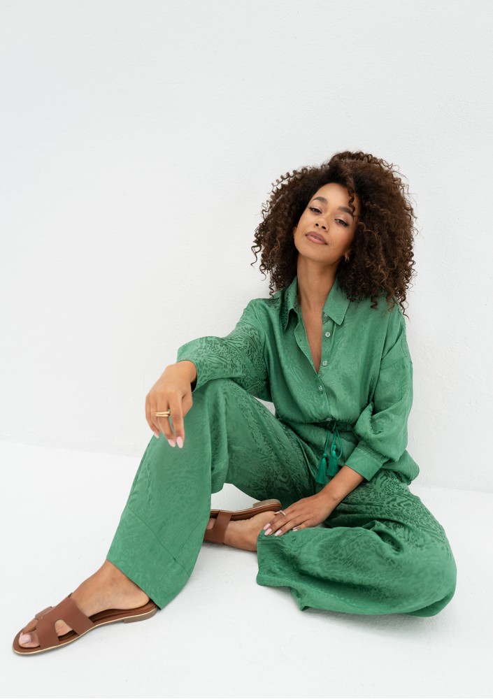 Cancun - Jacquard green boho shirt