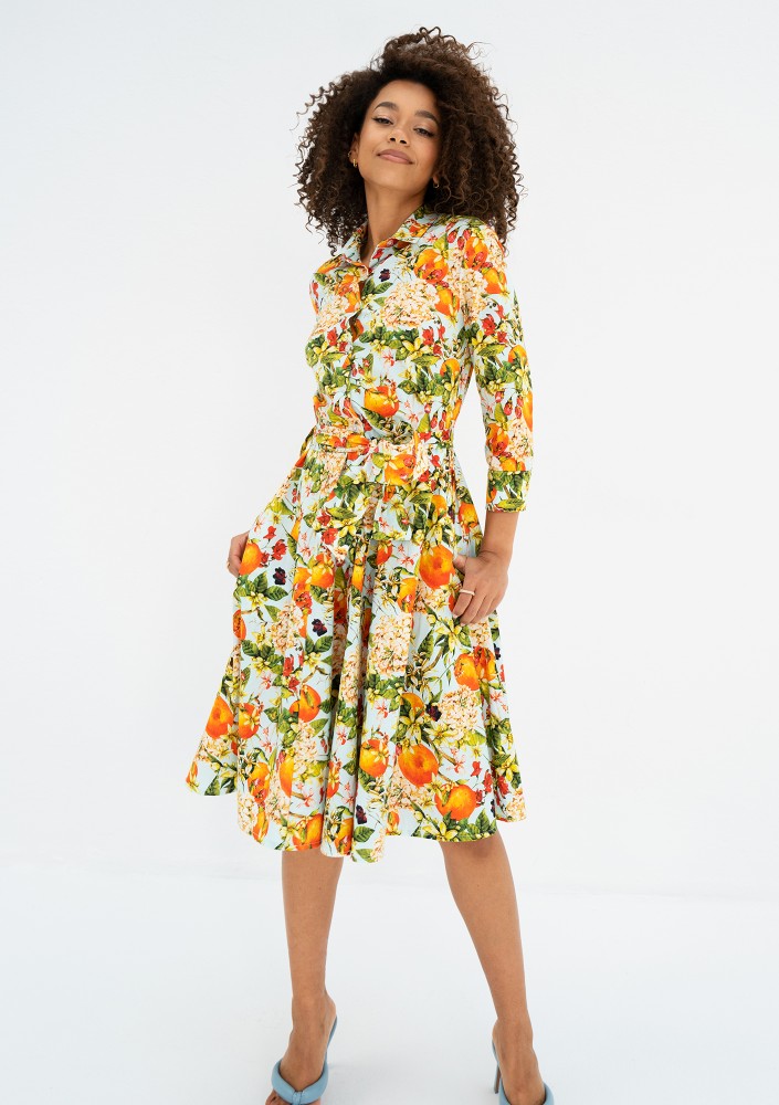 Sally - Light blue floral midi shirt dress