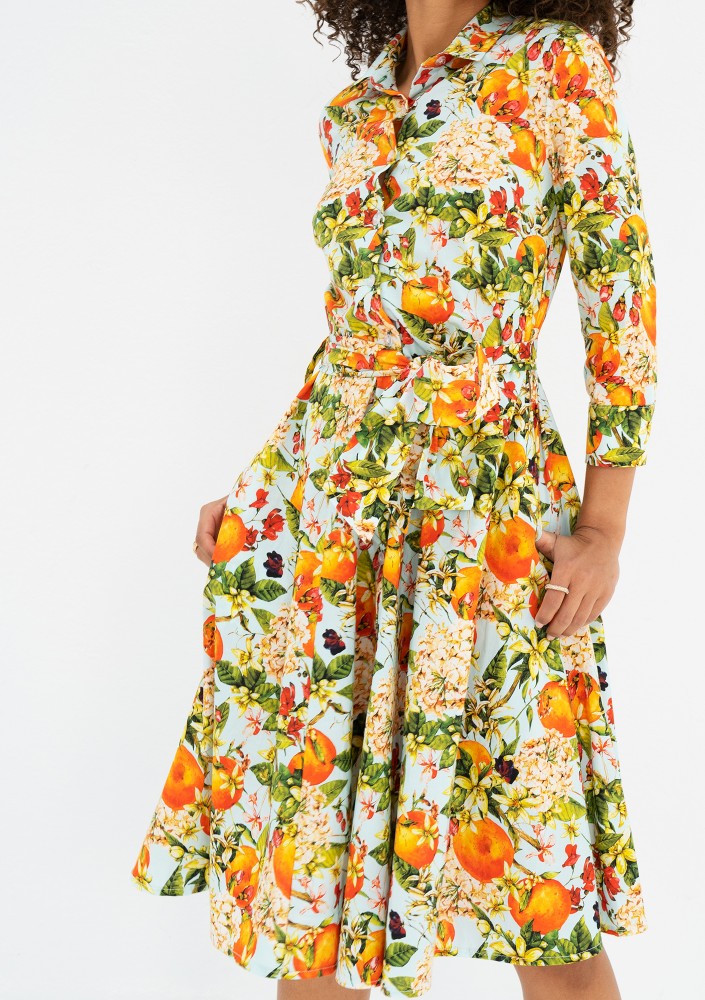 Sally - Light blue floral midi shirt dress