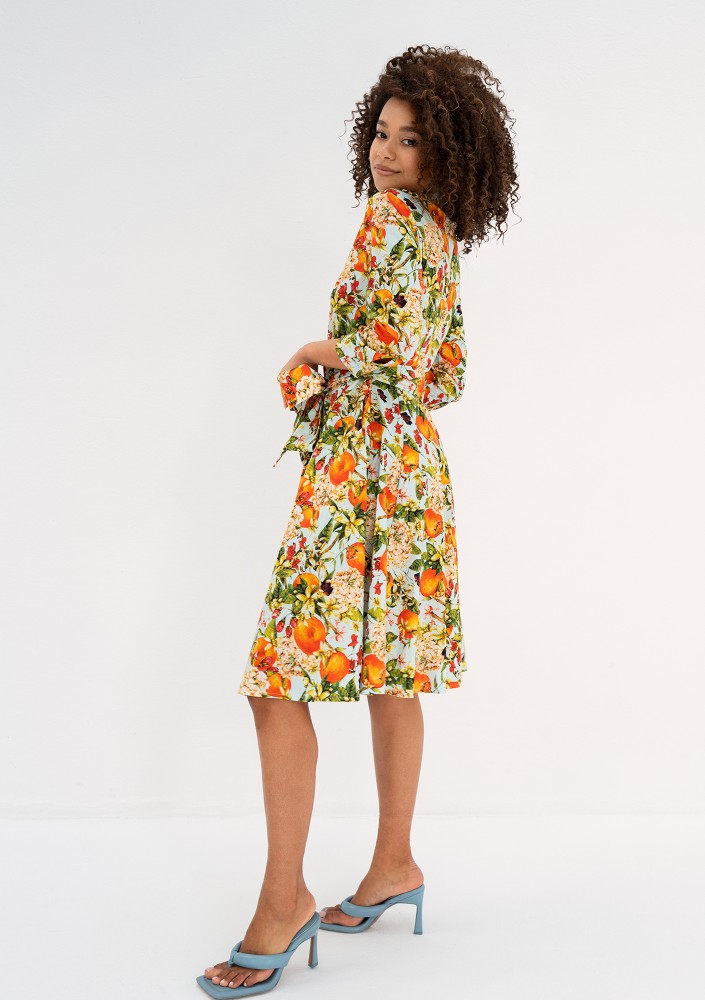 Sally - Light blue floral midi shirt dress