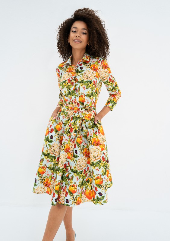 Sally - Light blue floral midi shirt dress