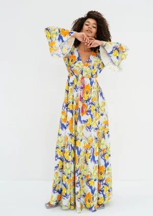 Aliyah - Letnia sukienka maxi w kwiaty Błękitna