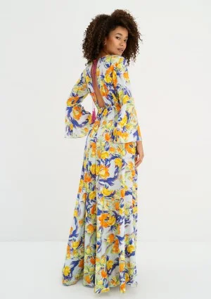Aliyah - Letnia sukienka maxi w kwiaty Błękitna