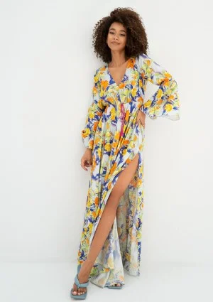Aliyah - Letnia sukienka maxi w kwiaty Błękitna