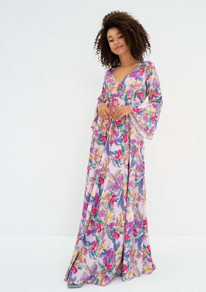 Aliyah - Boho lila floral patterned maxi dress