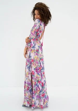 Aliyah - Boho lila floral patterned maxi dress