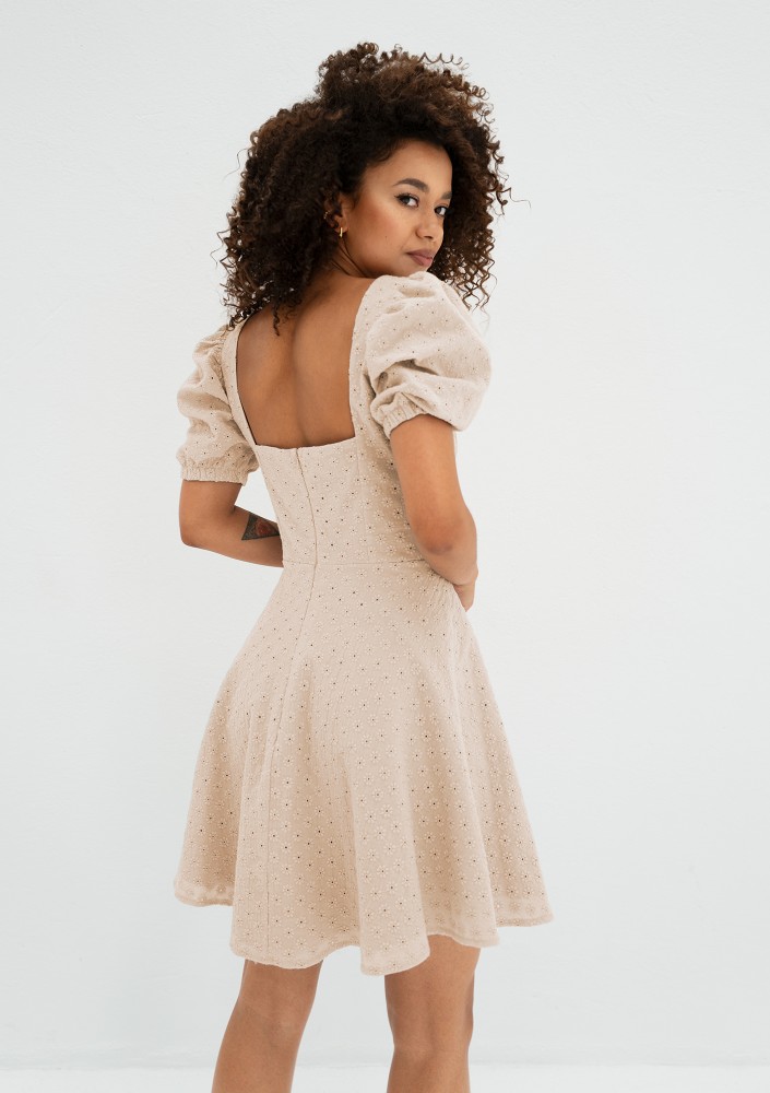Lucy - Beige openwork mini dress