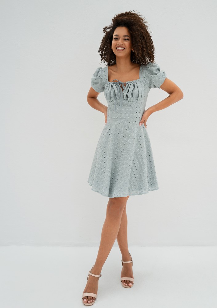 Lucy - Light blue openwork mini dress