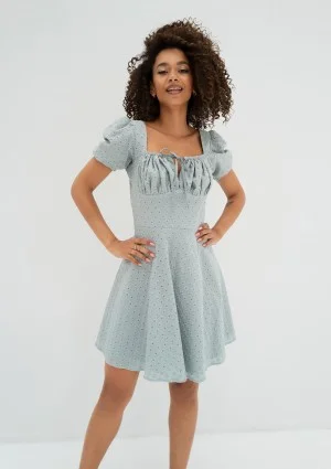 Lucy - Ażurowa sukienka mini boho Błękitna
