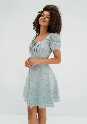 Lucy - Light blue openwork mini dress