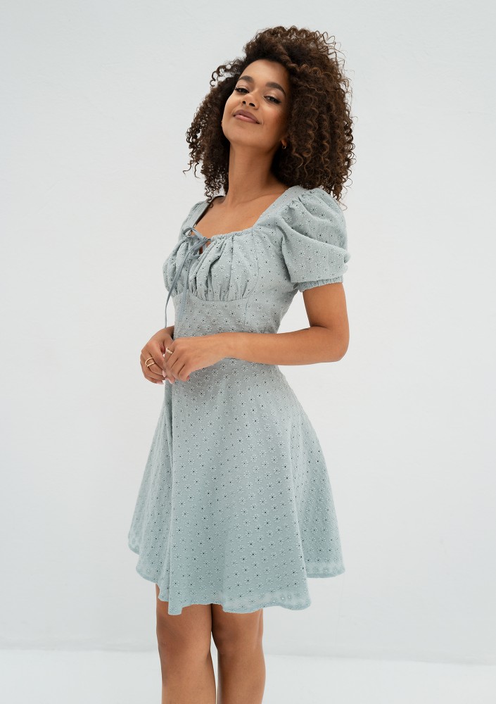 Lucy - Ażurowa sukienka mini boho Błękitna