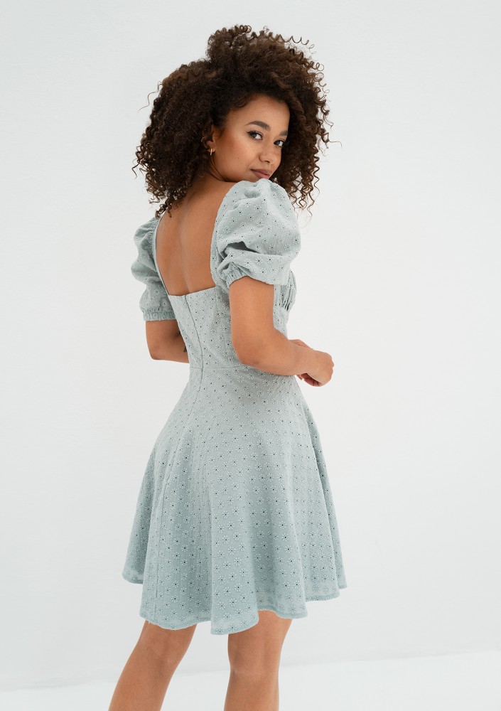 Lucy - Light blue openwork mini dress