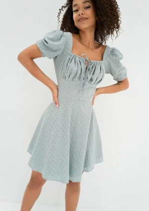 Lucy - Ażurowa sukienka mini boho Błękitna