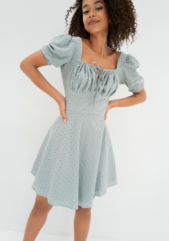 Lucy - Light blue openwork mini dress