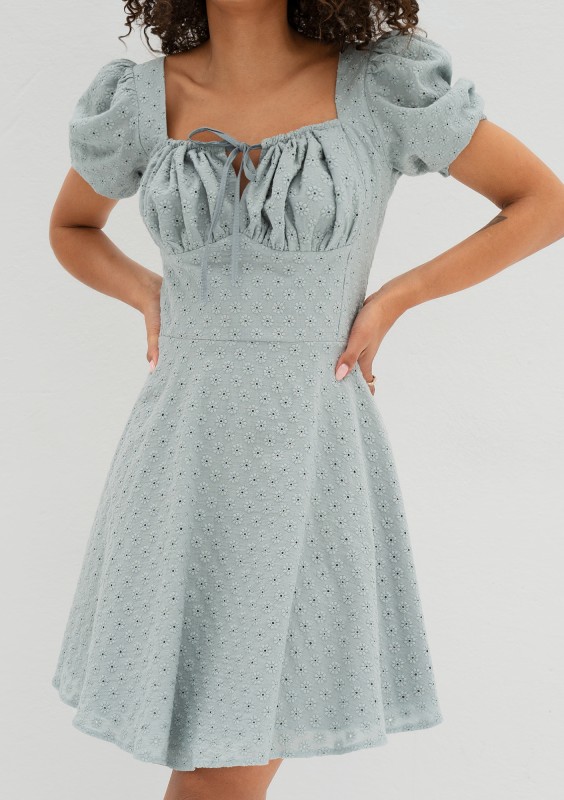 Lucy - Ażurowa sukienka mini boho Błękitna