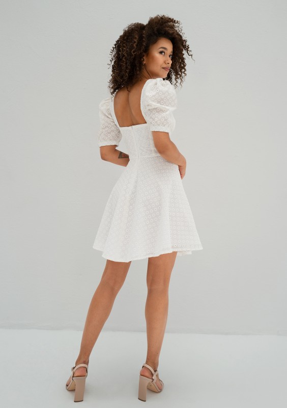 Lucy - White openwork mini dress