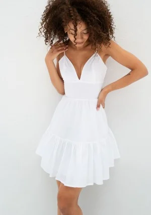 Alexa - Letnia sukienka mini na ramiączkach Biała