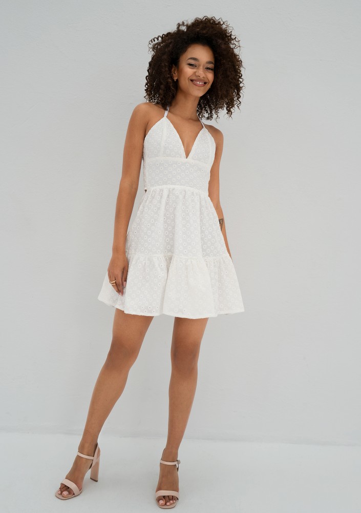 Krissy - White openwork mini dress
