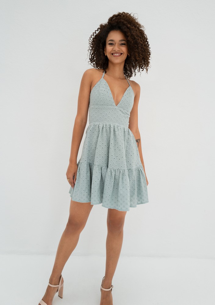 Krissy - Minty openwork mini dress