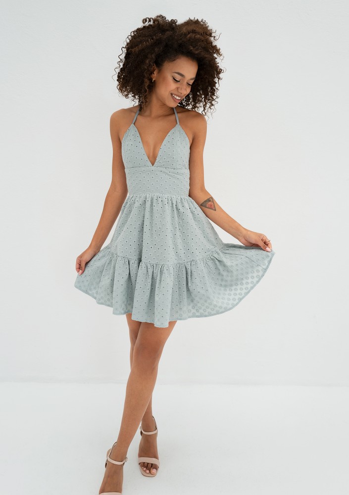 Krissy - Minty openwork mini dress