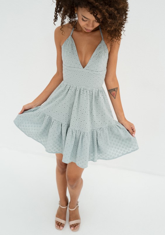 Krissy - Minty openwork mini dress