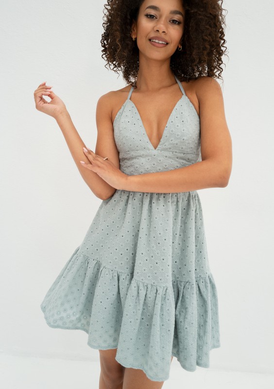 Krissy - Minty openwork mini dress