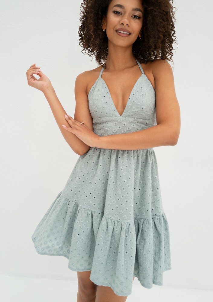 Krissy - Minty openwork mini dress