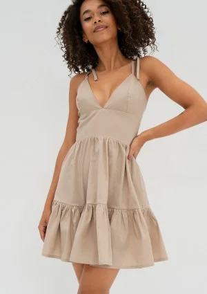 Alexa - Letnia sukienka mini na ramiączkach Beżowa