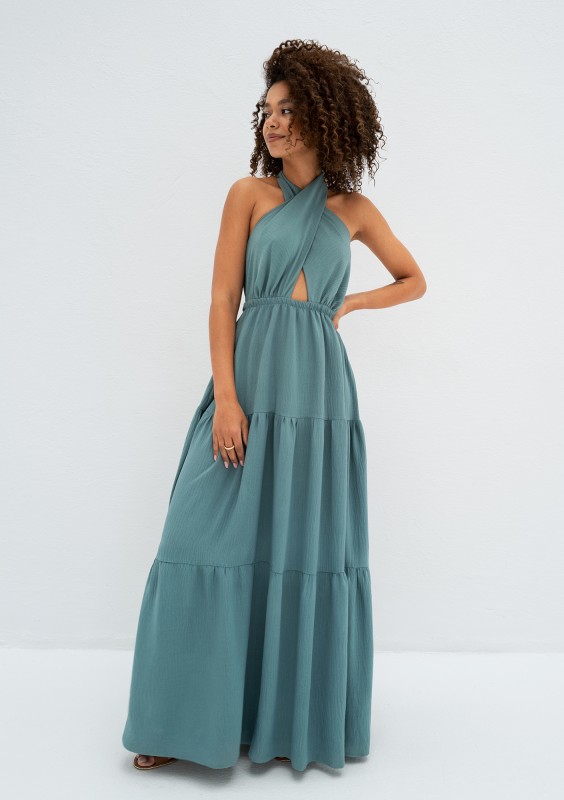 Shayen - Letnia sukienka maxi boho Miętowa