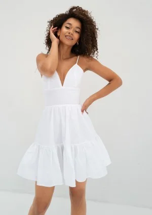 Alexa - Letnia sukienka mini na ramiączkach Biała