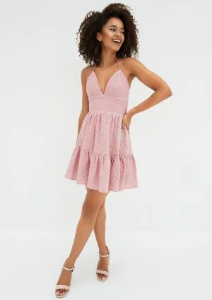 Krissy - Powder pink openwork mini dress