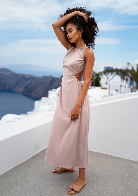 Tina - Beige midi cutout dress