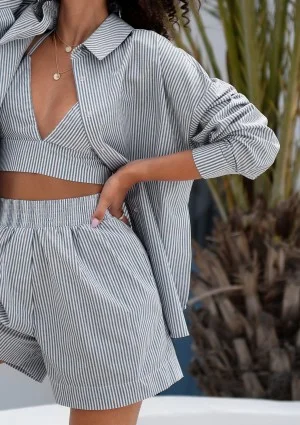 Suri - Bawełniana koszula oversize w Prążki Navy